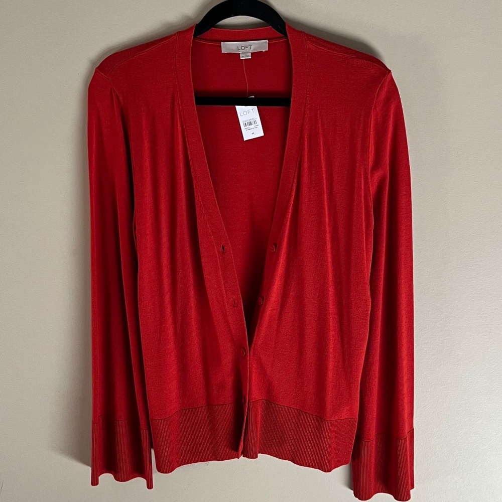 Loft Red Cardigan Sweater